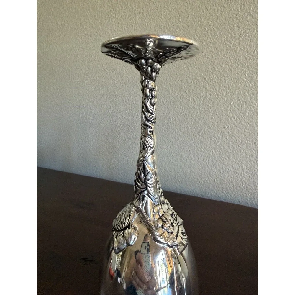 Godinger Silver Tone Wine Goblets Grape Vine Motif On Stems Set Of 2